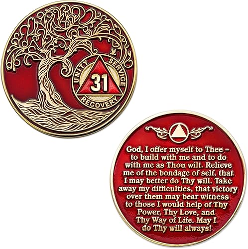 Miniatura 18 de 17 años Sobriety Mint Twisted Tree of Life - Medallón de recuperación AA/NA chapado en oro, fichas y fichas, color blanco