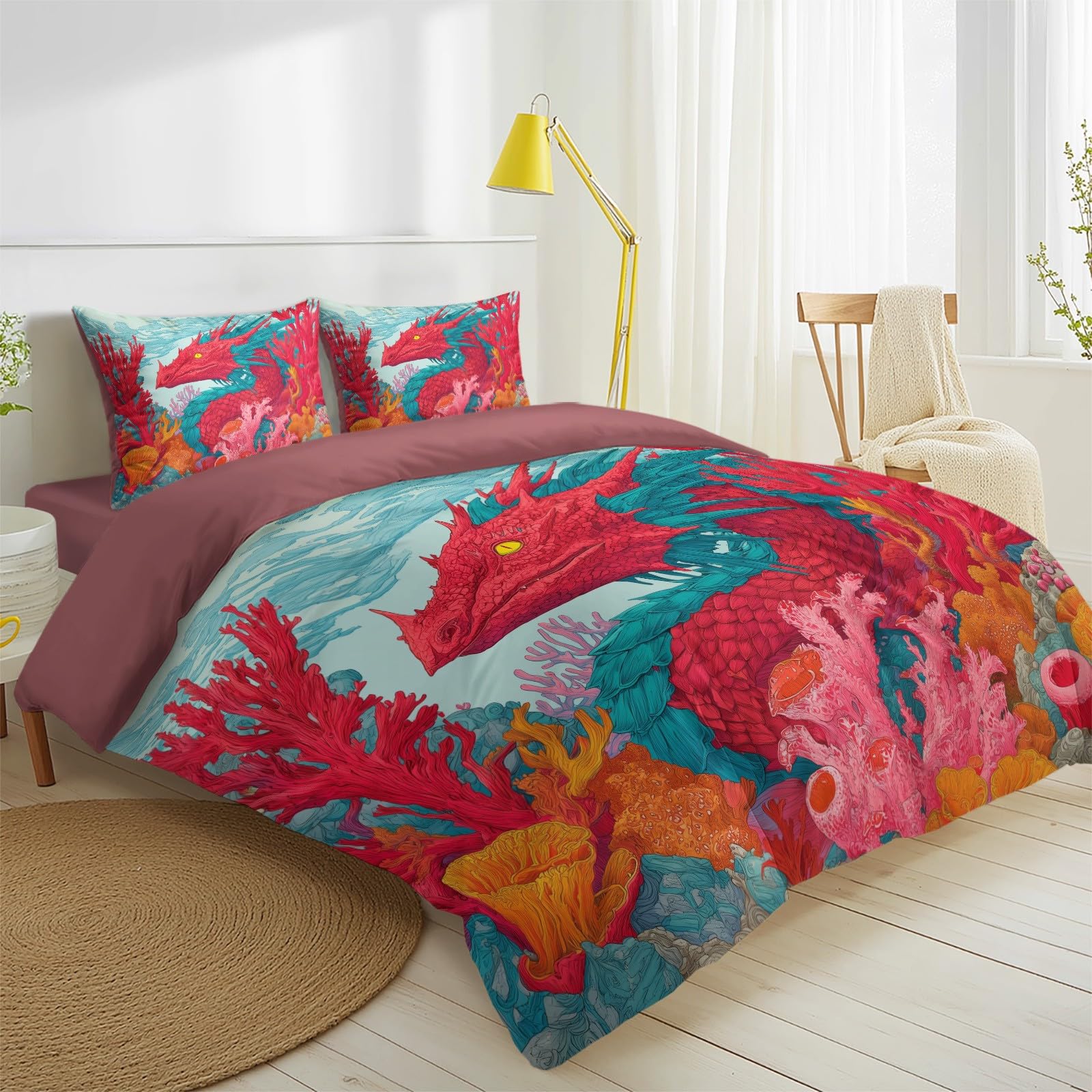 Kosmiczna fantazyjna poszwa na kołdrę, komplet pościeli 140 x 200 cm dla 1 osoby, prześcieradło z gumką, mgławica mistyczna przestrzeń zestaw pościeli 3-częściowy z 2 poszewkami na poduszki