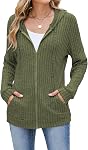 Famulily Zip Up capuche Sweatshirt Léger Vestes à manches longues Cardigan ouvert avant avec poches pour femme