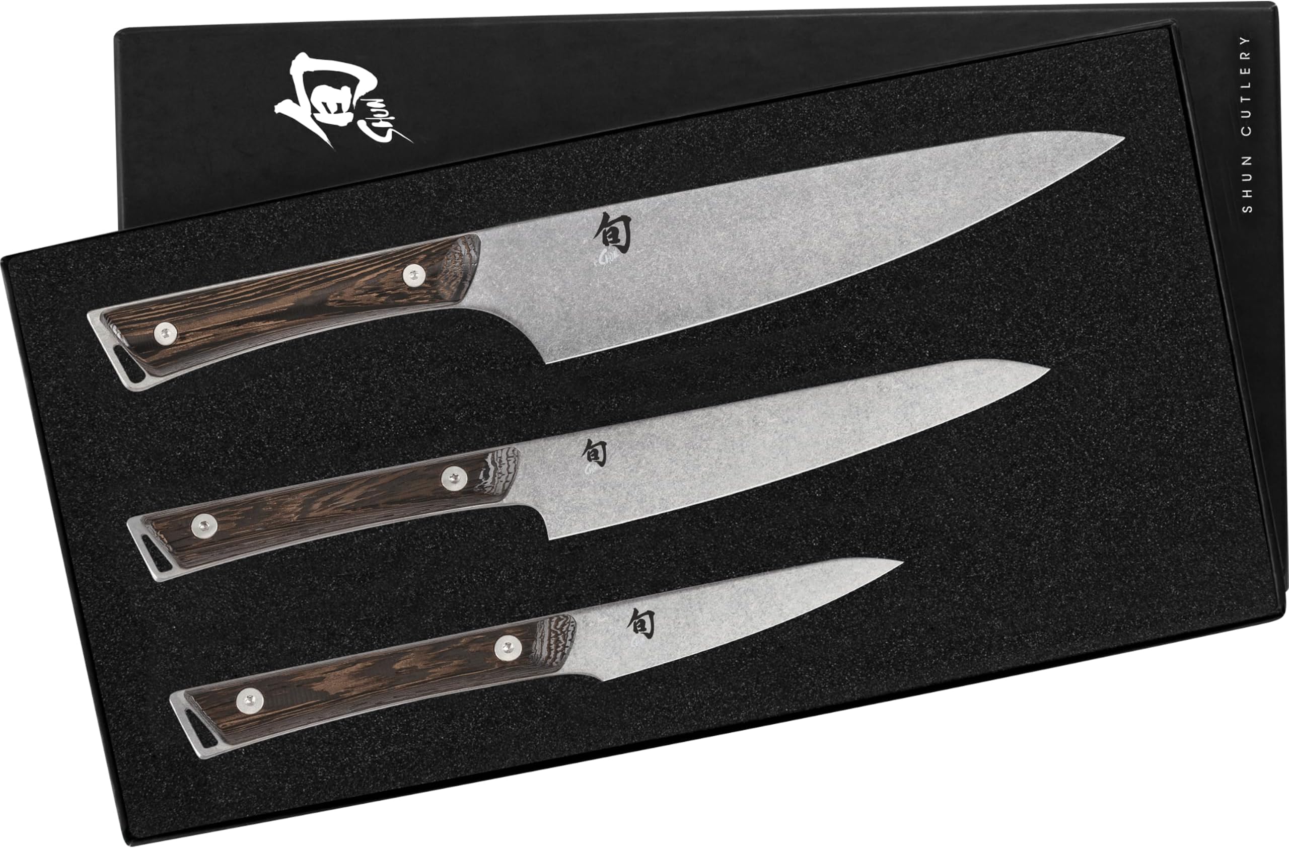 Shun Kanso 3 Piece Starter Set, Includes 8" Chef, 3.5" Paring & 6" Utility Knives, Handcrafted Japanese Knife Set, AUS10A Stainless Steel Blades, Tagayasan Handles
