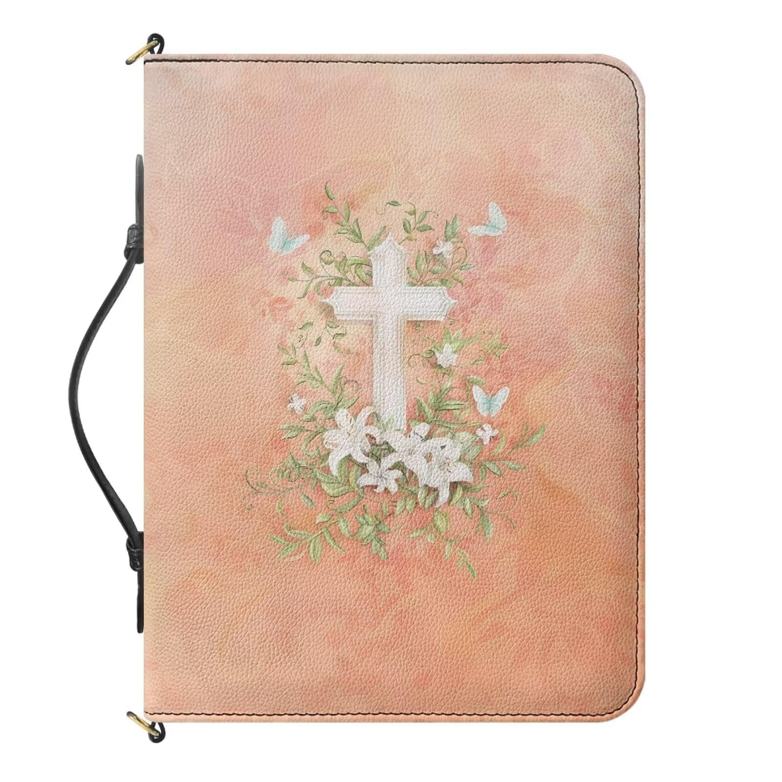 Urndoeng Bible Cover for Women,Large Leather Bible Carrying Cases with Shoulder Strap,Christian Gifts,Bible Letter Bag M-XXL 4 Size (Orange)