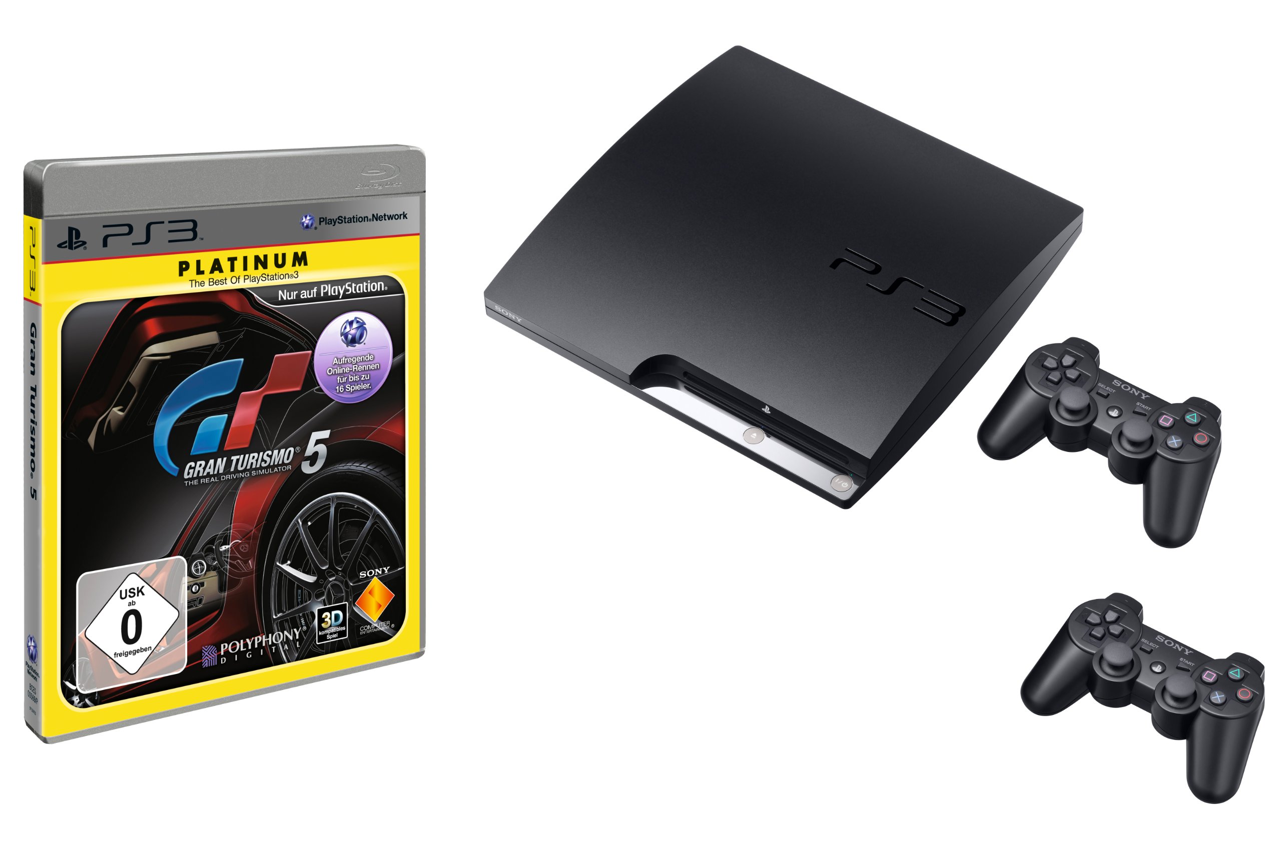 PlayStation 3 - Konsole Slim Black 320GB (K-Model) + 2 DualShock 3 Wireless Controller + Gran Turismo 5