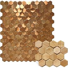 3D Wood Mosaic | Hexagon Natural Rubberwood Wall Tiles | Unstained | 11.8"x10.2" Interlock Panels | Easy Eco Feature Wall for Home Decor1 Pack=11 Pcs Covers 10.49 Sq Ft.