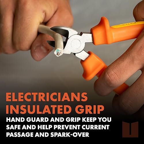 Miniatura 11 de Ullman Juego de 3 alicates aislados para electricistas y contratistas, incluye alicates de corte lateral de 8 pulgadas, 7 pulgadas de nariz larga