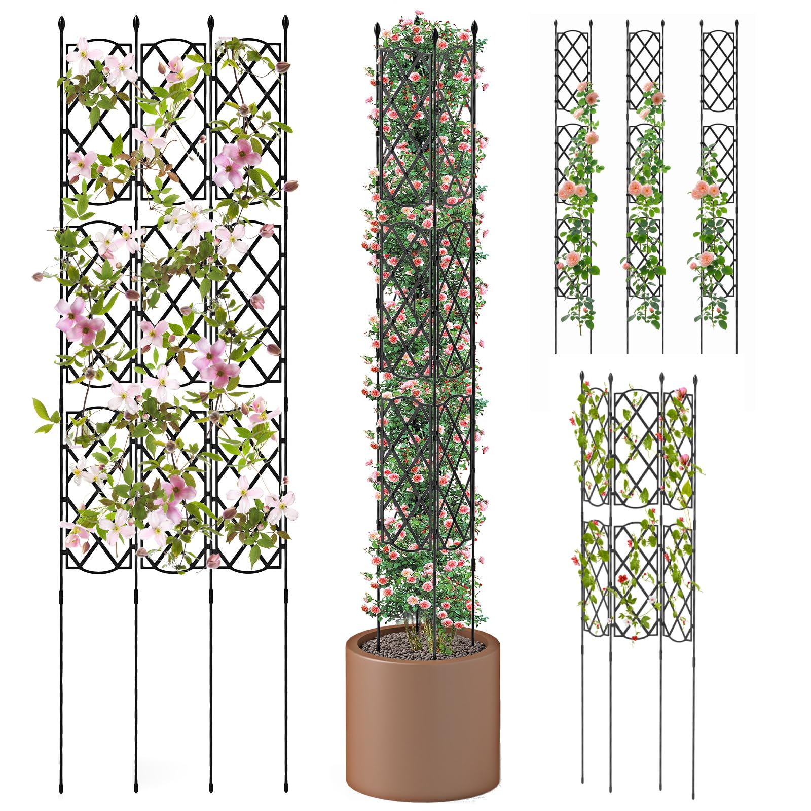 COSTWAY 164 x 48cm Garden Trellis, 3-Pack Adjustable Privacy Screen Trellis Stands, Metal Outdoor Plant Support Frame for Potted Plants Climbing Rose Vines