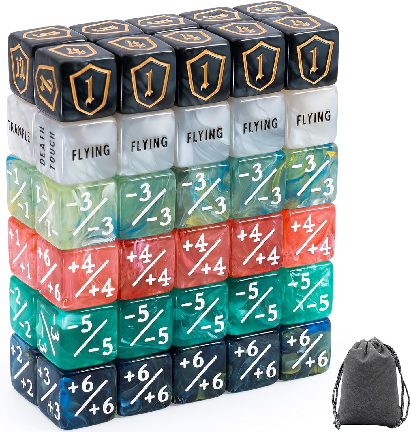 60 Pieces MTG Dice Set with Keyword Token Dice & Plus 1 Life Counter & Shield in 6 Colors for MTG, Cards Gaming Accessories