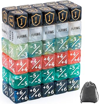 60 Pieces MTG Dice Set with Keyword Token Dice & Plus 1 Life Counter & Shield in 6 Colors for MTG, Cards Gaming Accessories