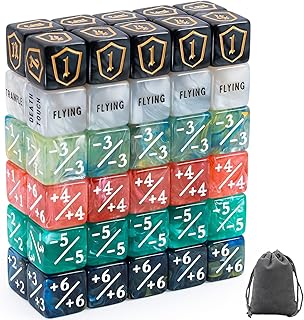 60 Pieces MTG Dice Set with Keyword Token Dice & Plus 1 Life Counter & Shield in 6 Colors for MTG, Cards Gaming Accessories