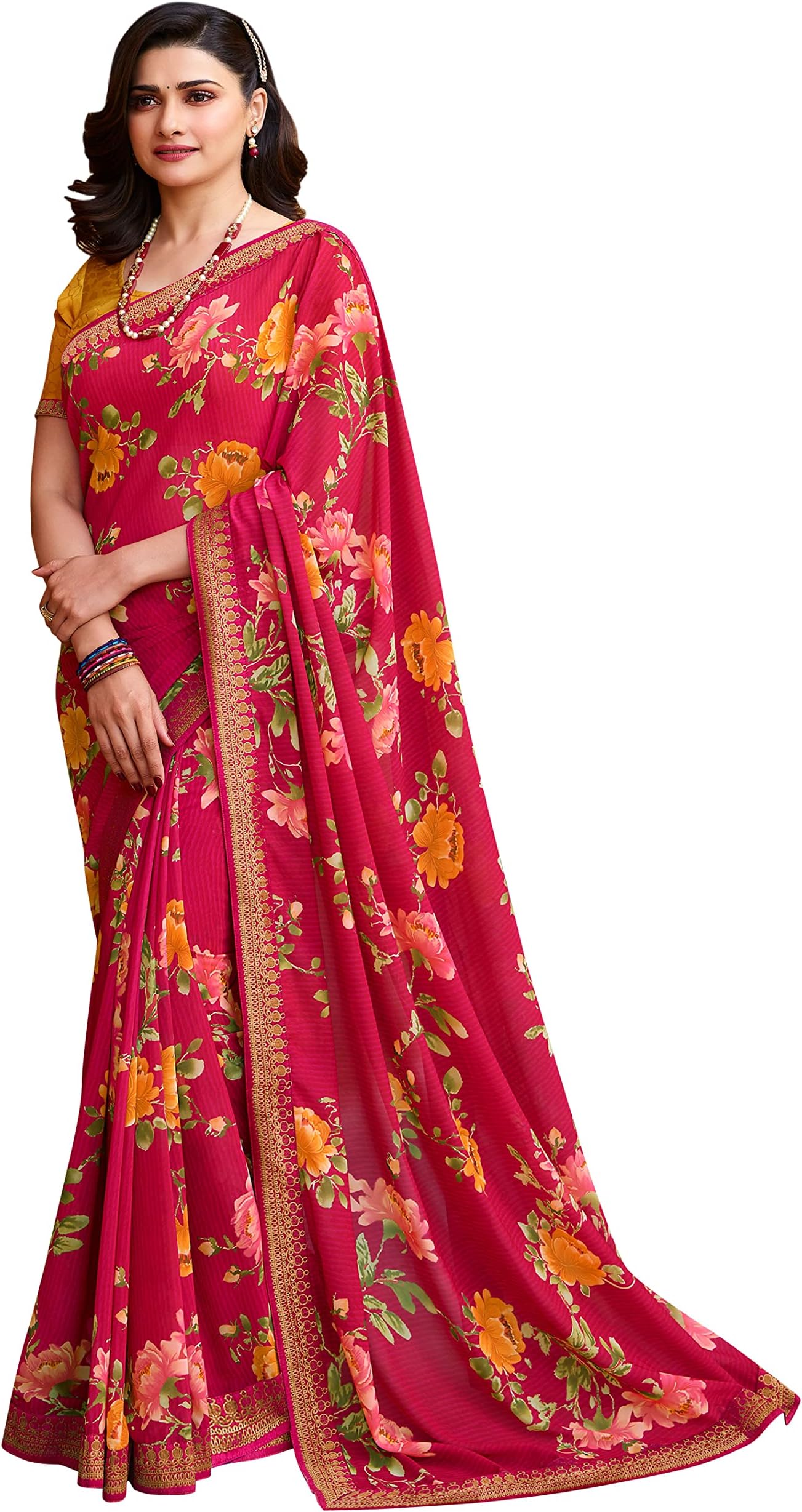 Indian Women's Fancy Partywear Printed Saree with Unstitched Blouse - A 49 (Red)