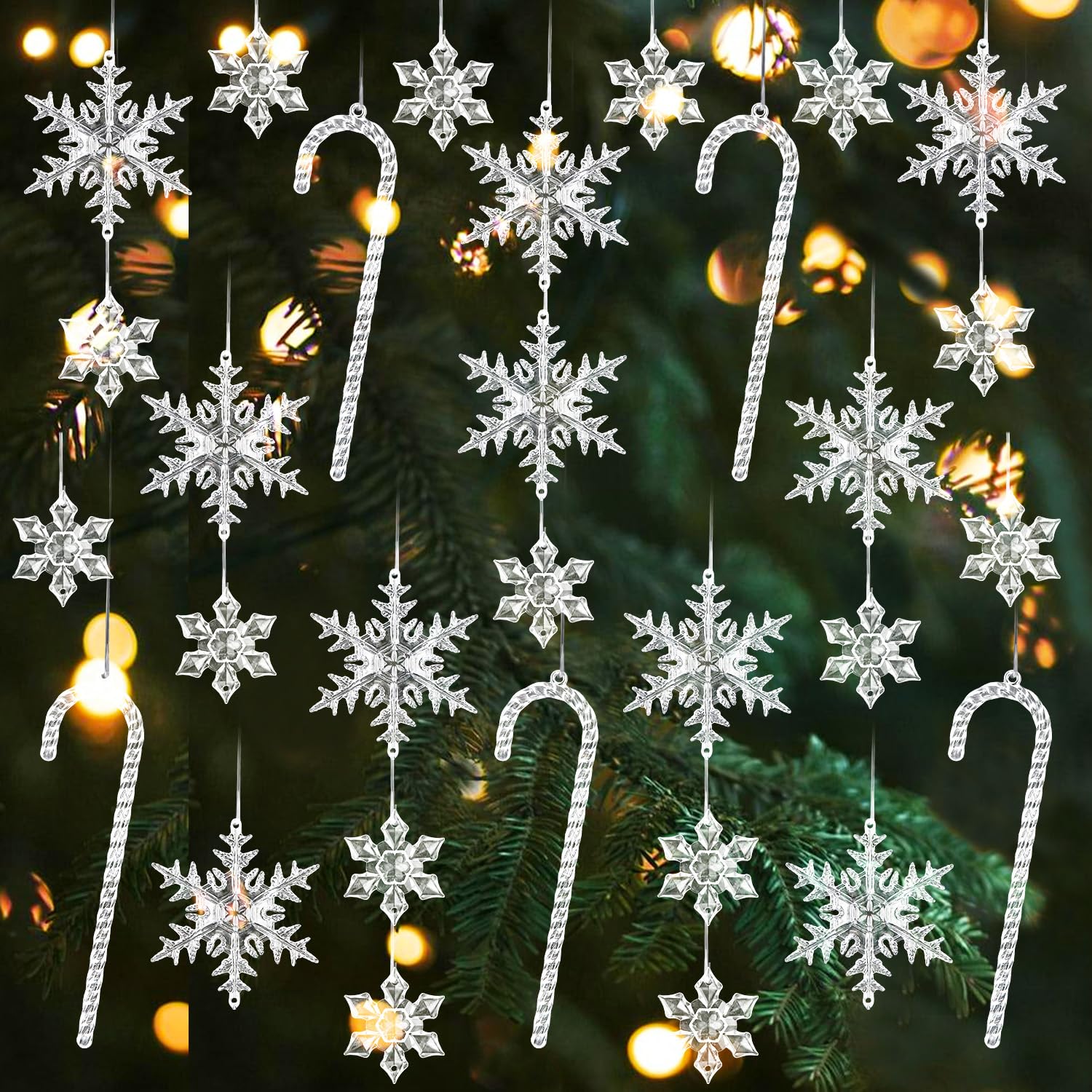 SinLaw 31 piezas Decoración Navideña Adornos del Árbol de Navidad de Cristal, opos de Nieve Decorativos de Navidad, Colgante Acrílico de Copo de Nieve de Carámbanos para Navidad de invierno Decoración
