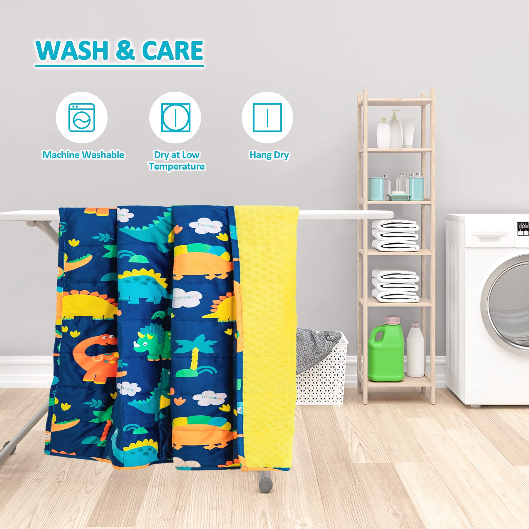 Sivio Gewichtsdecke 1,4 kg 90x120cm Kristallsamt Dinosaurier Reversible Schwere Decke Blau