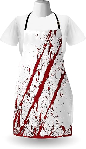 Miniatura 2 de Ambesonne Delantal de Halloween, babero de cocina unisex con cuello ajustable para cocinar jardinería, Rosado y blanco