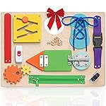 deMoca Sensory Busy Board for Toddlers, Premium Wooden Toddler Busy Board for 1 2 3 Year Old with 10 Educational Activities for Fine Motor Skills, Fidget Activity Toy for Travel Toy