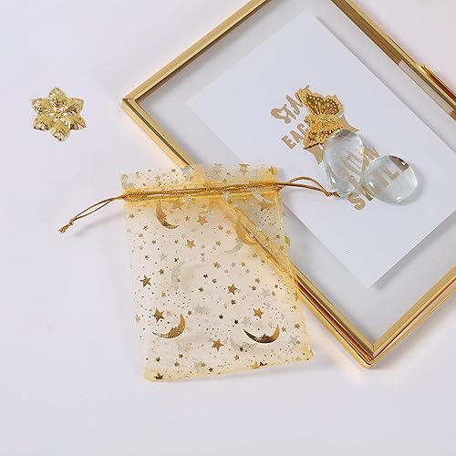Miniatura 1 de J&Rey Home - 100 bolsas decorativas de organza con cordón para el día de San Valentín, diseño de luna y estrella, pequeñas joyas de regalo (5 x 7