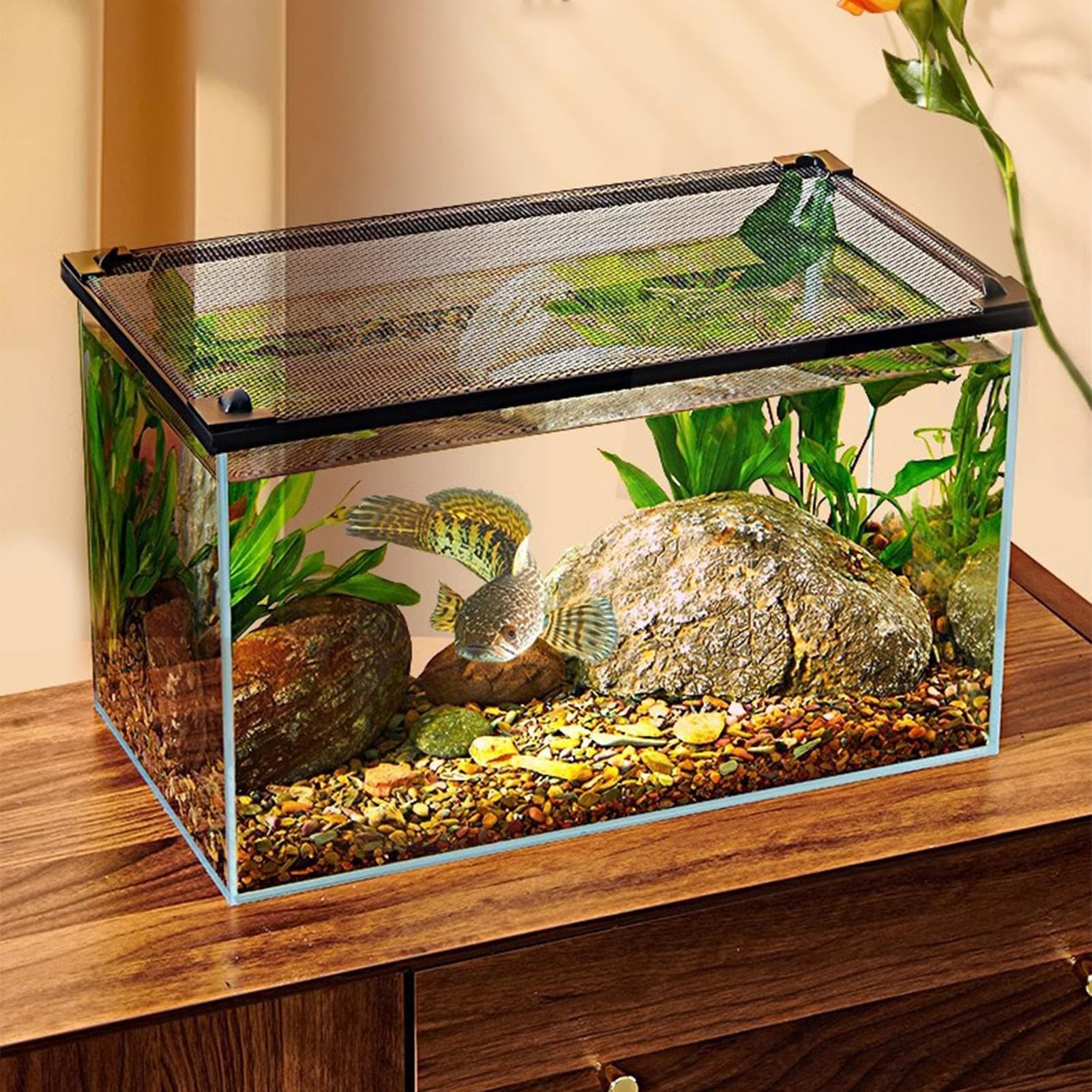 Fischtank Abdecknetz - 60x30cm / 80x40cm, Sicherer Haubenschirm | Transparentes Aquariennetz, Ausbruchschutz & Sprungstopp Present for Aquaristik Pflege Wartung Terrarium Langlebige Mesh-Abdeckung