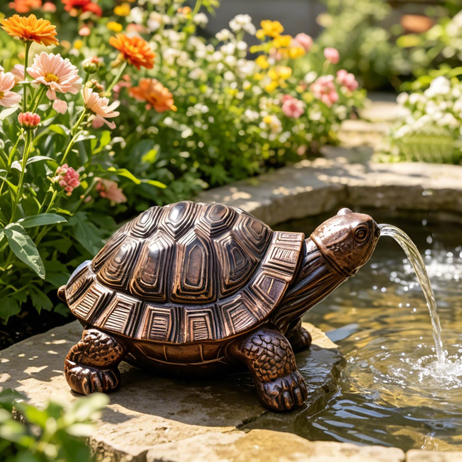 Épuisette de bassin à énergie solaire en résine en forme de tortue - Entraînement pour petits jardins avec décoration de jeu d'eau (gris, 17,5 x 13,5 x 29,5 cm)