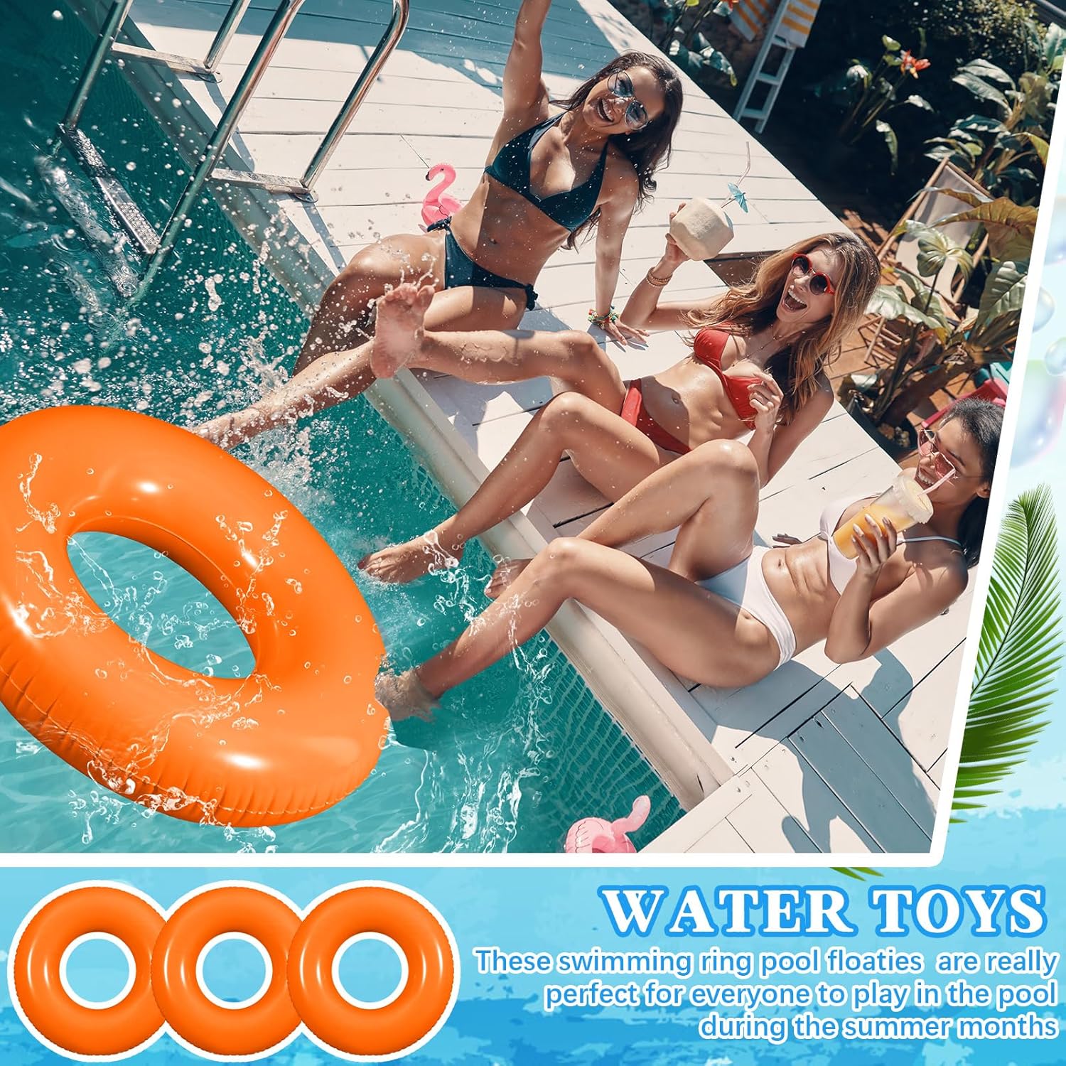 6 Pcs Inflatable Pool Floats 35 Inches Swim Tube Bulk for Adults Swimming Ring Pool Floaties for Beach Party Decorations Women and Men River Lake Summer Vacation Holiday (Orange)