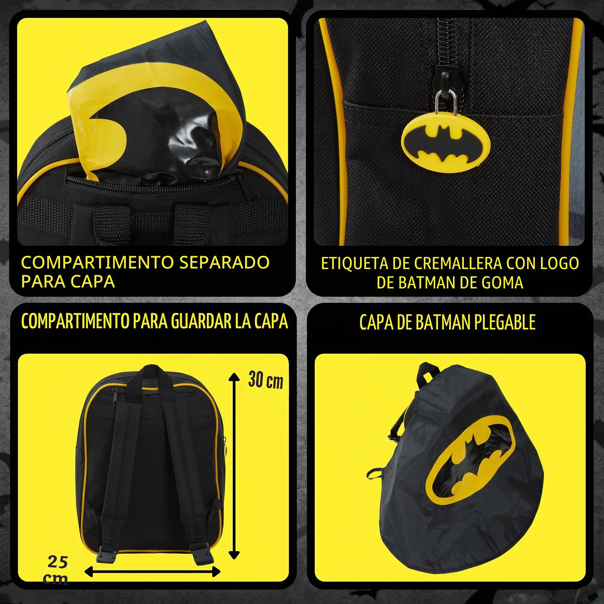 Mochila Batman 3D con capa plegable para niños DC Comics