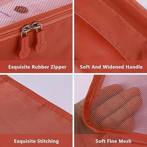 Miniatura 3 de Juego de 6 cubos de equipaje organizadores de equipaje para accesorios de viaje, organizadores de maletas, artículos esenciales de viaje, Naranja