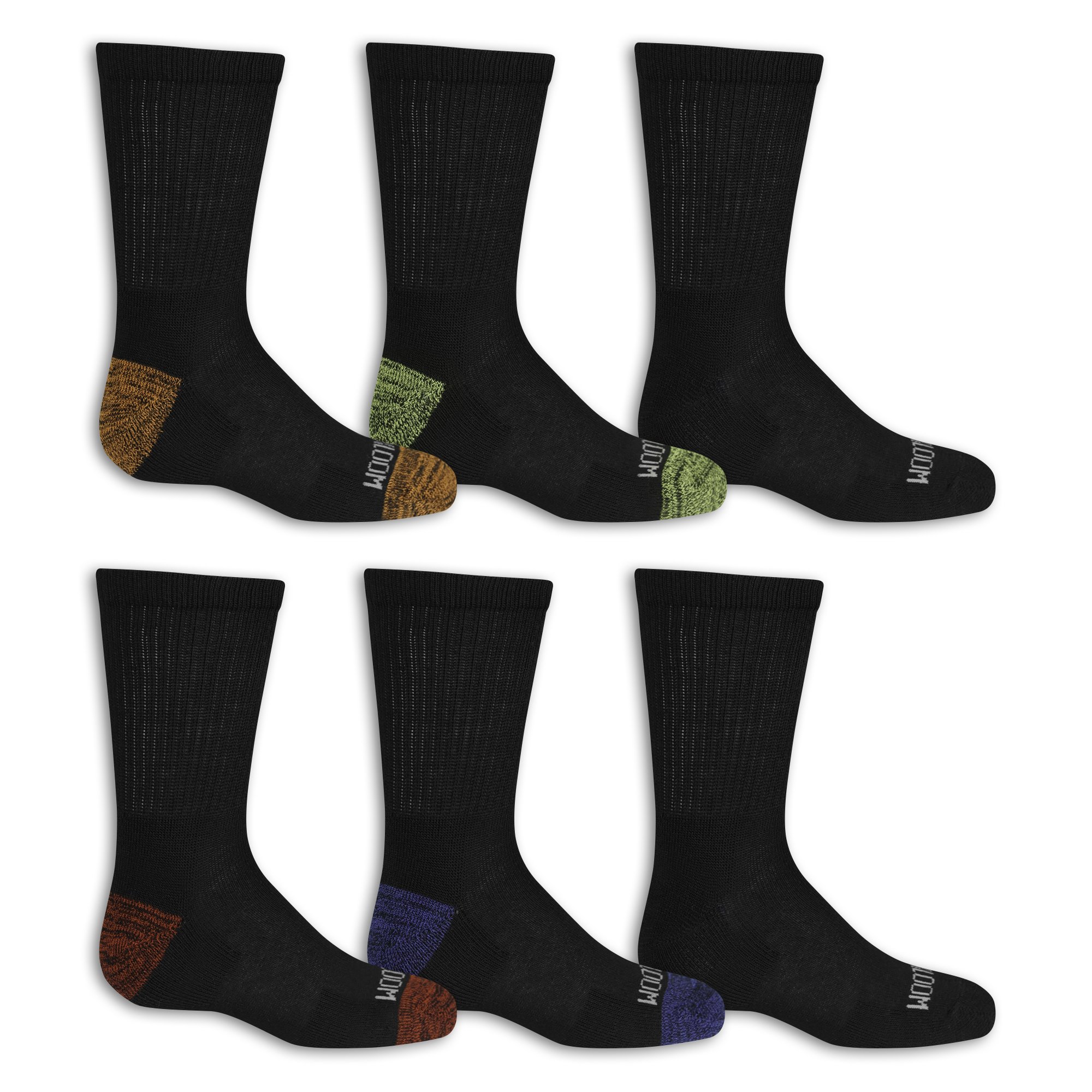 Fruit Of The Loom Big Boys' 10 Pack Crew Socks, Black/Gray/ Blue/ Green/ Orange/Red, Shoe Size: 9 - 2.5