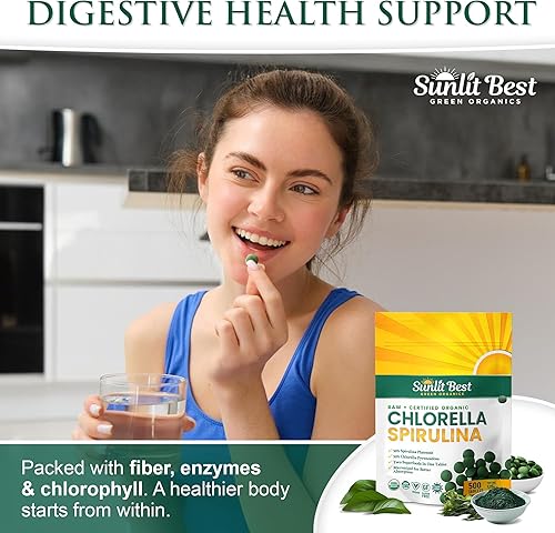 Miniatura 5 de Sunlit Best Chlorella Spirulina Tablets – Organic USDA, Premium Spirulinas y Chlorella Cápsulas 500 píldoras – Chlorellas Natural Superalimento