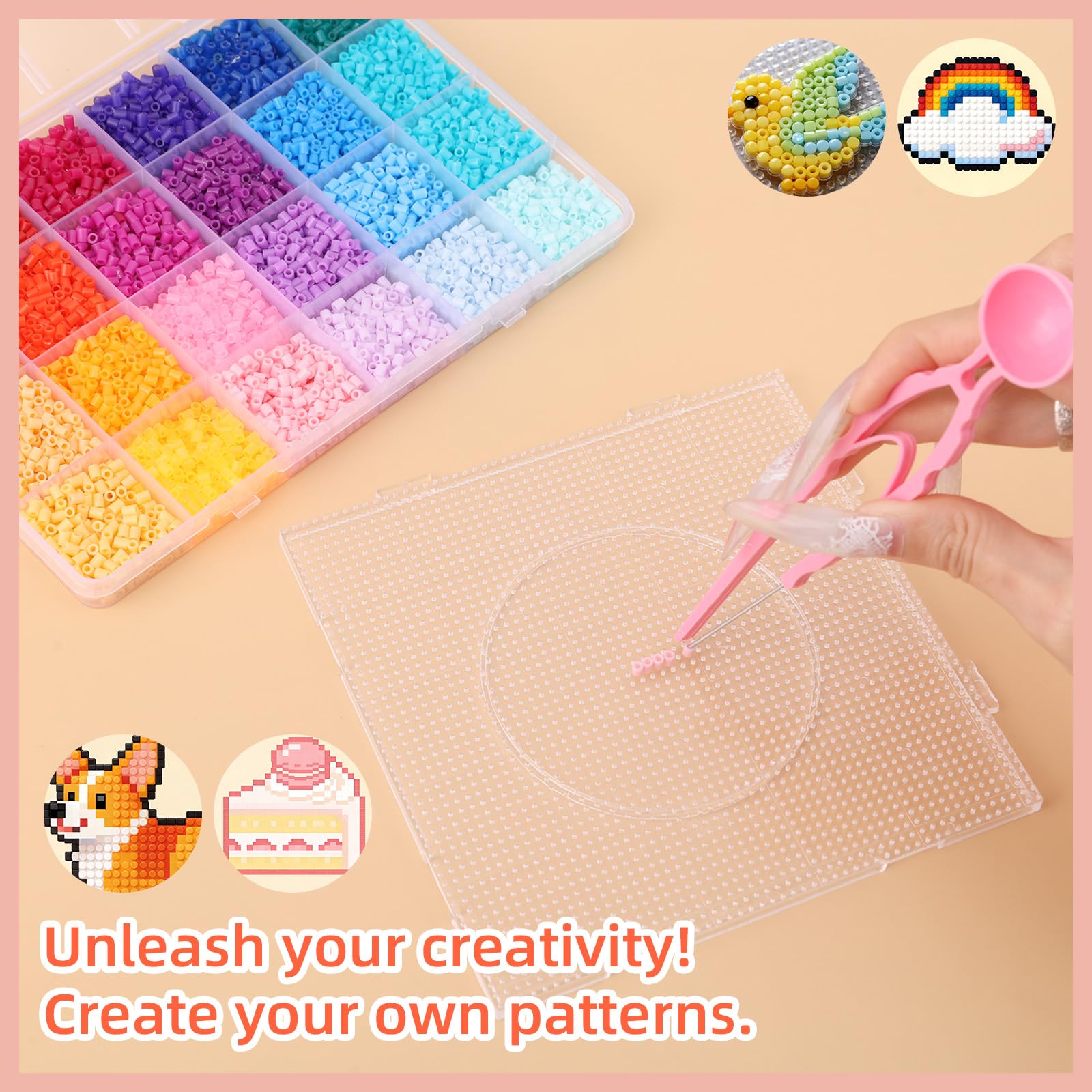 Fai Da Te Perline a Fusione Set, 48 Colori 30.000 2,6mm Perline Fusibili con Diversi Strumenti Lavori Creativi Fai Da Te Forniture per Realizzare Portachiavi Frigo Calamite e Pixel Art