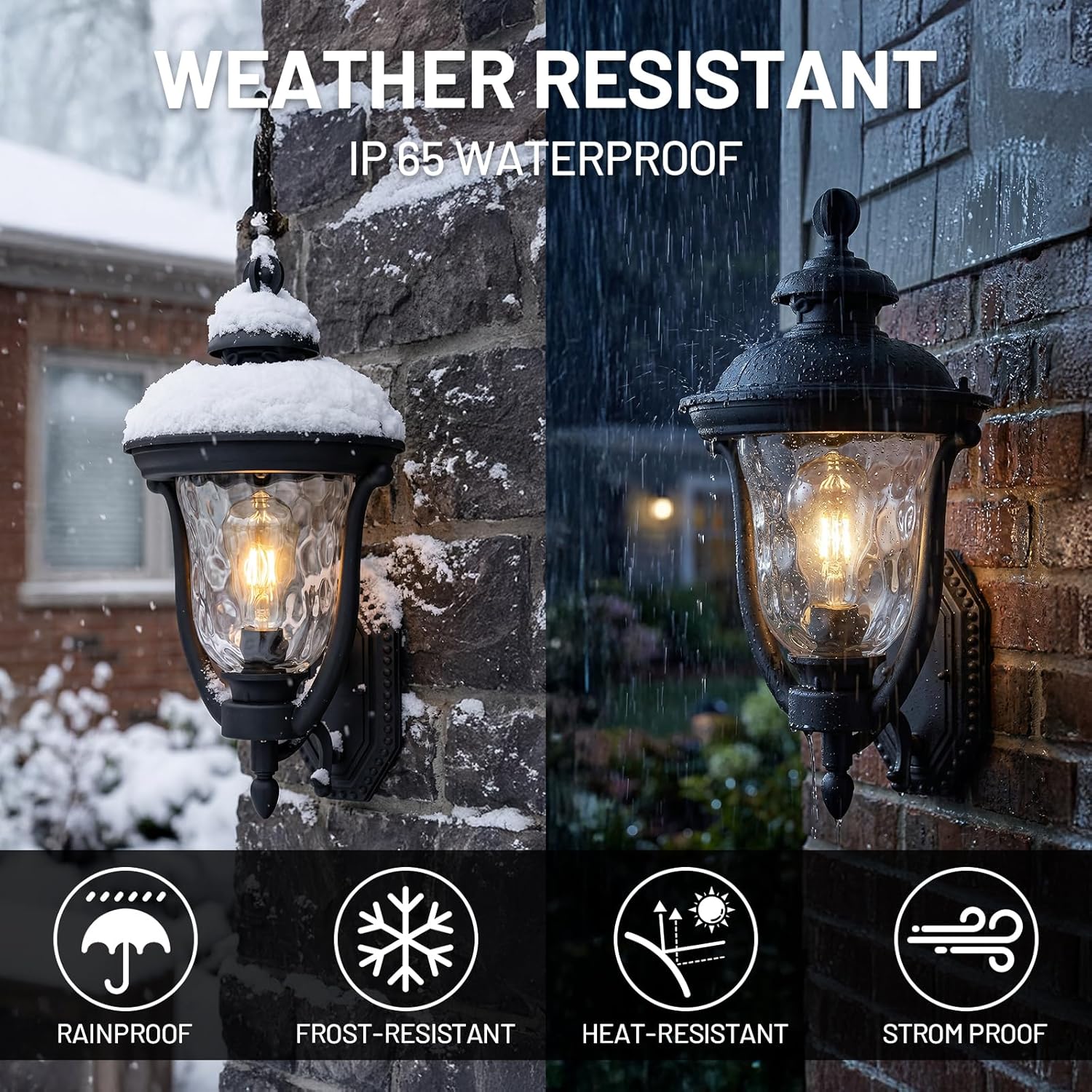 Wall Mounted Outdoor Light Fixtures,Water Ripple Glass Outdoor Lights,18.7Inch Exterior Light Fixtures Wall Mount,Vintage Style Waterproof Black Porch Light Outside Lights For House,Front Porch