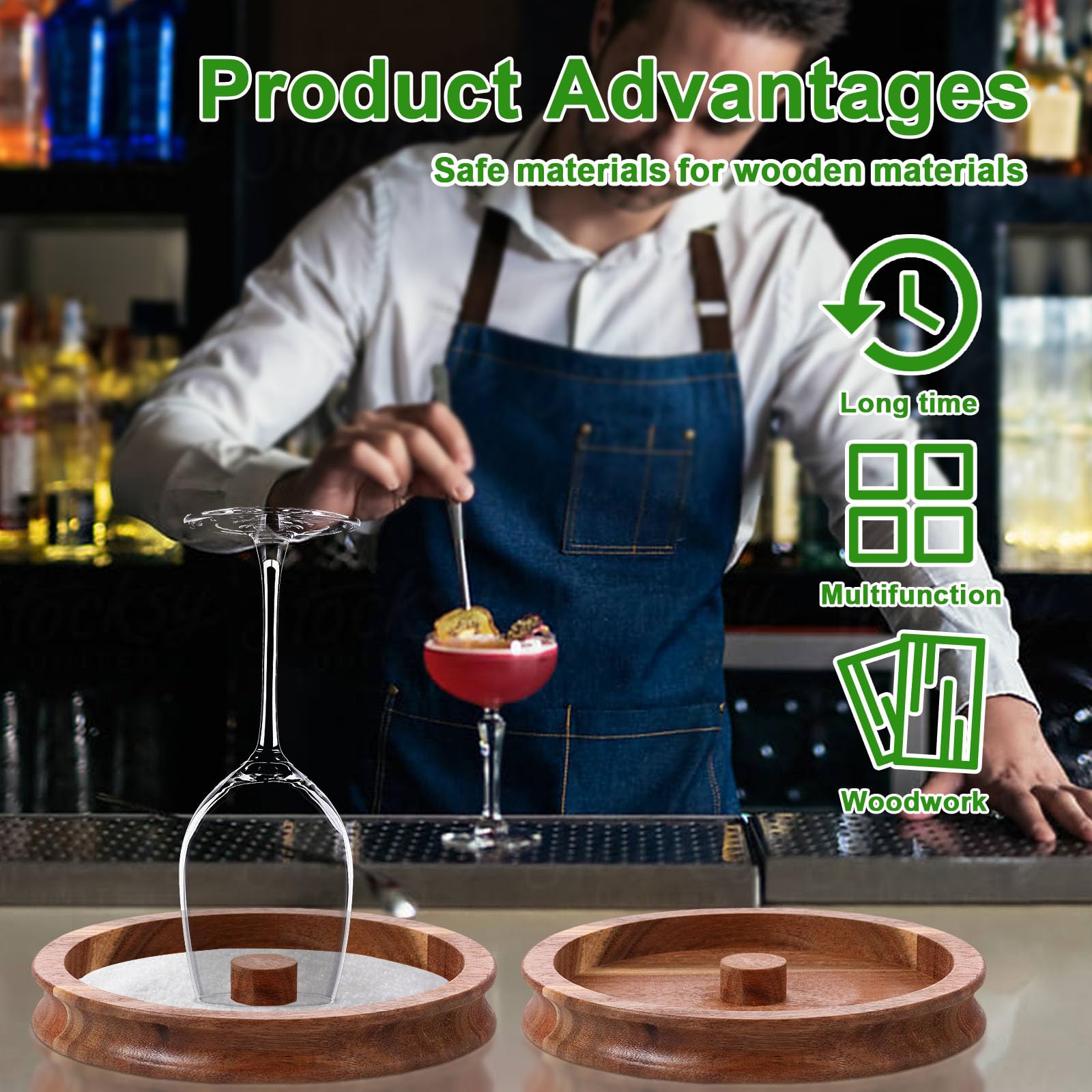 2 PCS Salt Rimmer, Wood Margarita Salt Rimmer Set, Cocktail Rimmer Tray, Glass Rimming Sugar and Salt Rimmer for Wide Cups up to 5.5