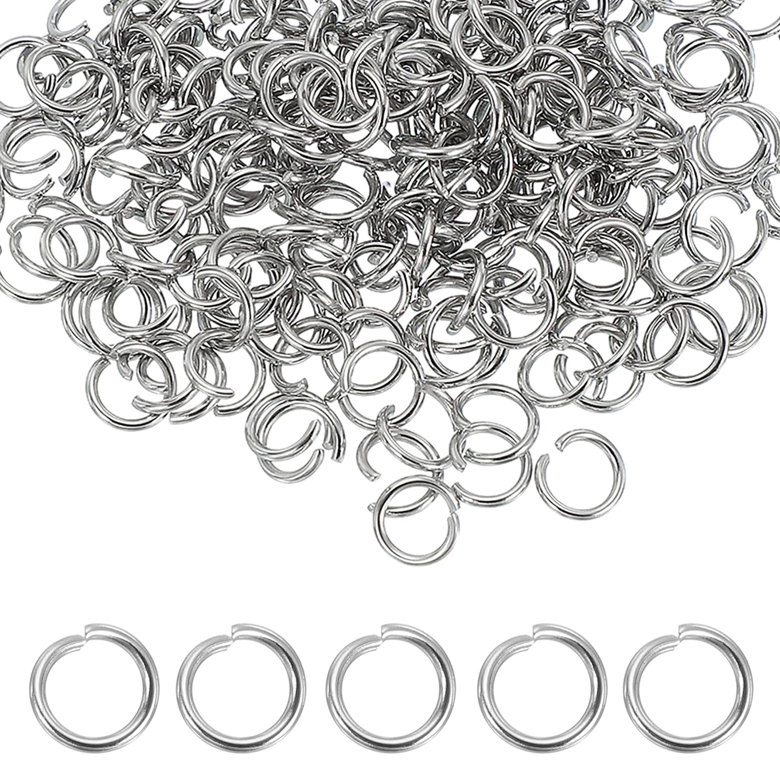 sourcing map 250pcs Open Jump Rings, 7mm Stainless Steel Split O Rings 1mm Thick Connector Ring for Bracelet Necklace Pendant Jewelry Keychain DIY Craft Making, Silver