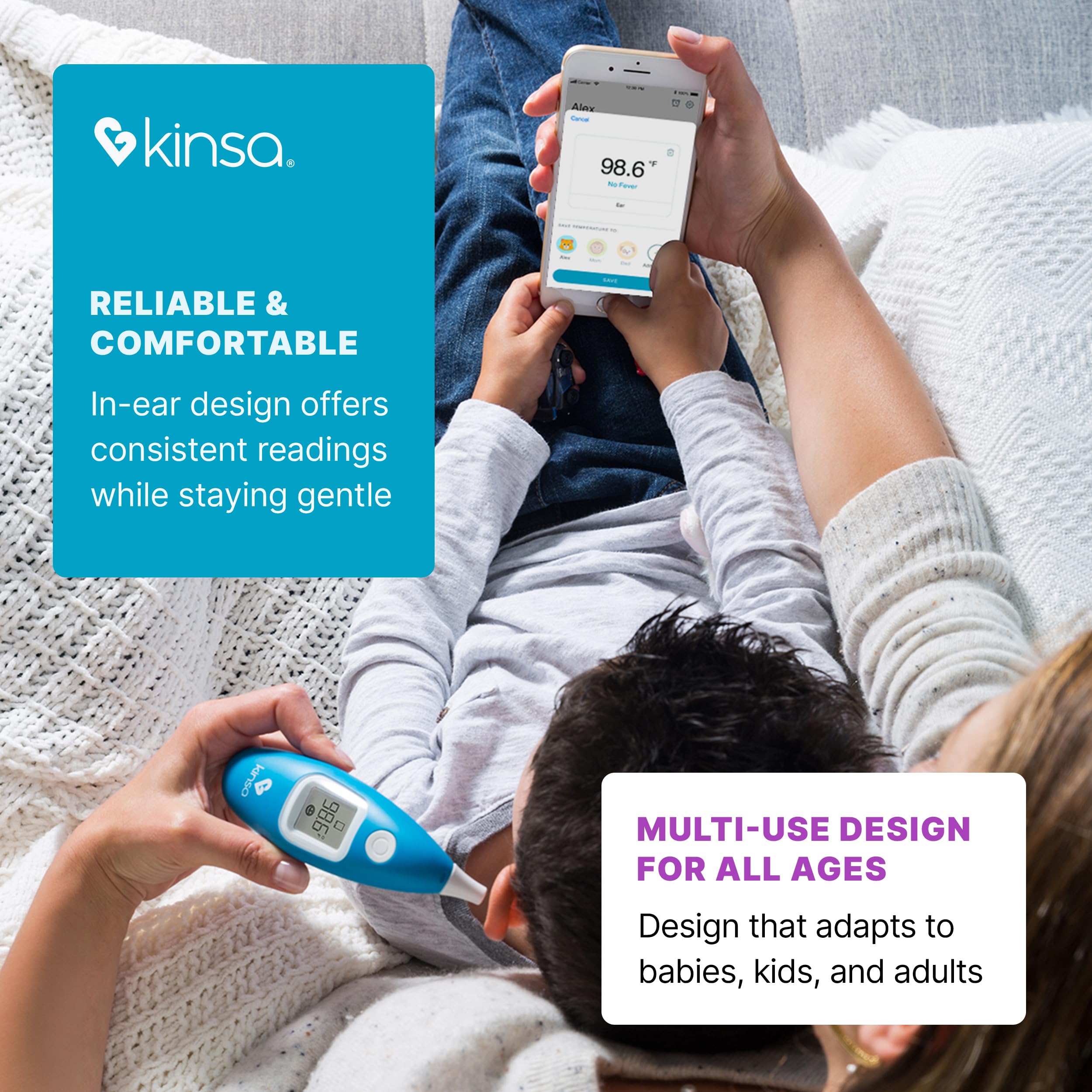 Kinsa Intelligentes Ohr-Digital-Thermometer für Fieber, präzise, schnell, medizinisches Infrarot-Termometro für Babys, Kinder, Erwachsene, FDA-zugelassen für Körpertemperaturmessungen, verbessert für
