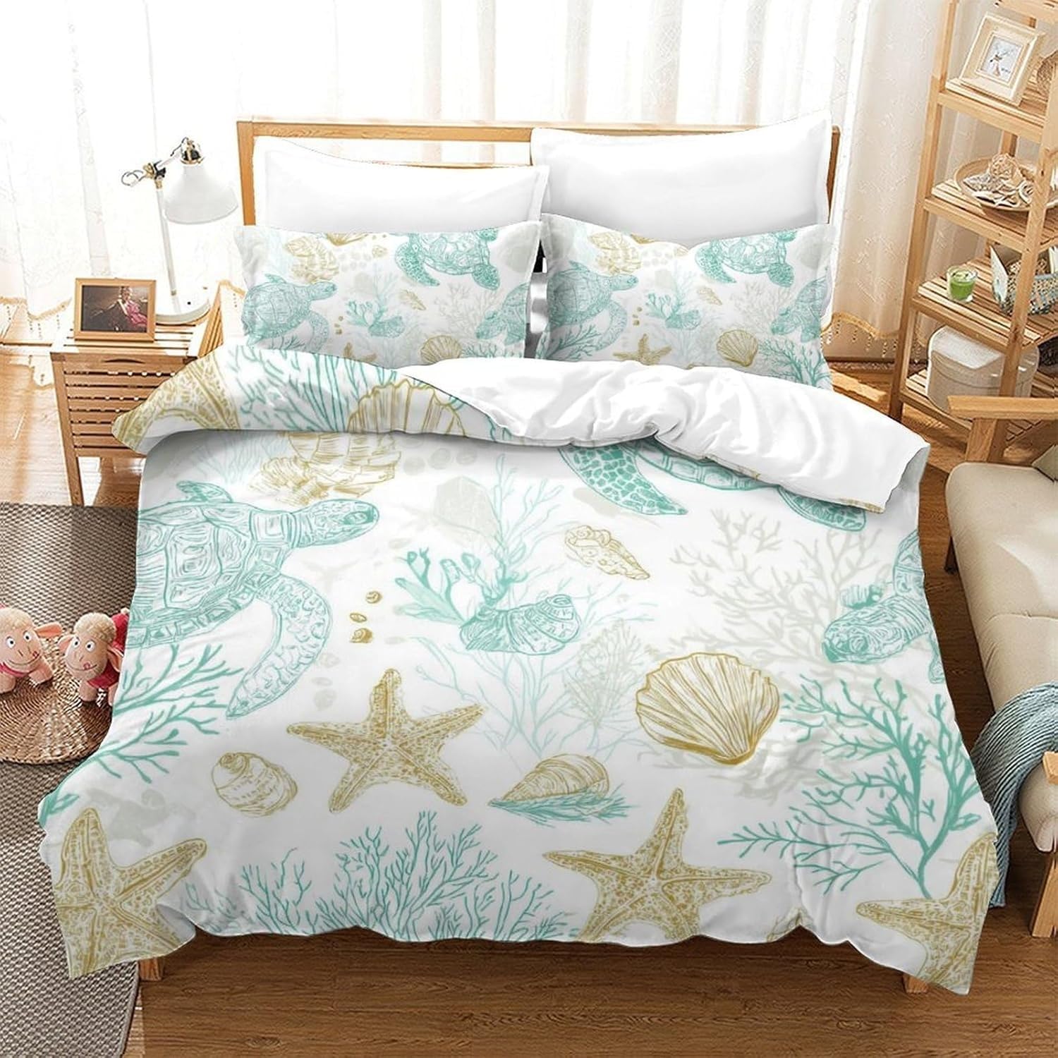 Linge de lit océan 3 pièces avec housse de couette 140x200 cm et taies 65x65