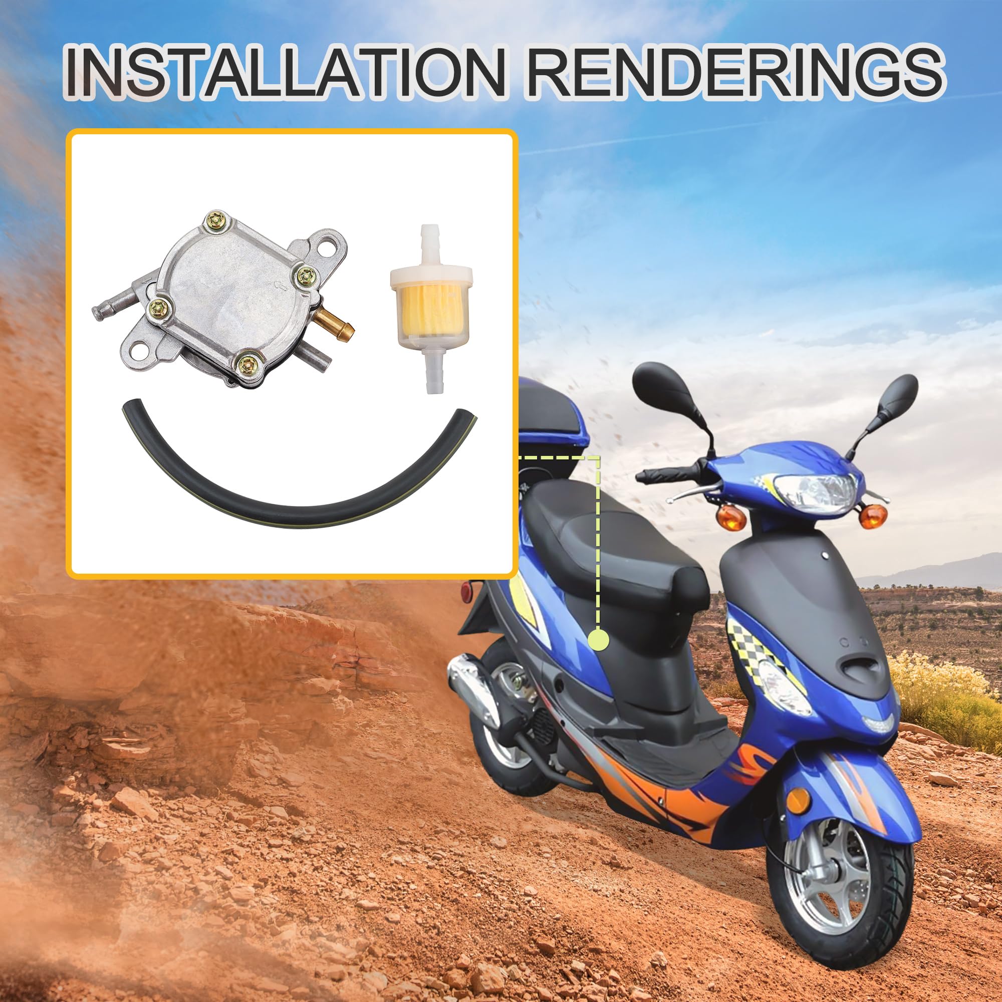 GOOFIT Assemblaggio Pompa Di Carburante A Vuoto Di Uscita Sostituzione per GY6 50cc 125cc 150cc ATV Go Kart Scooter Moped 4 Wheeler Quad Bikes Dune Buggy