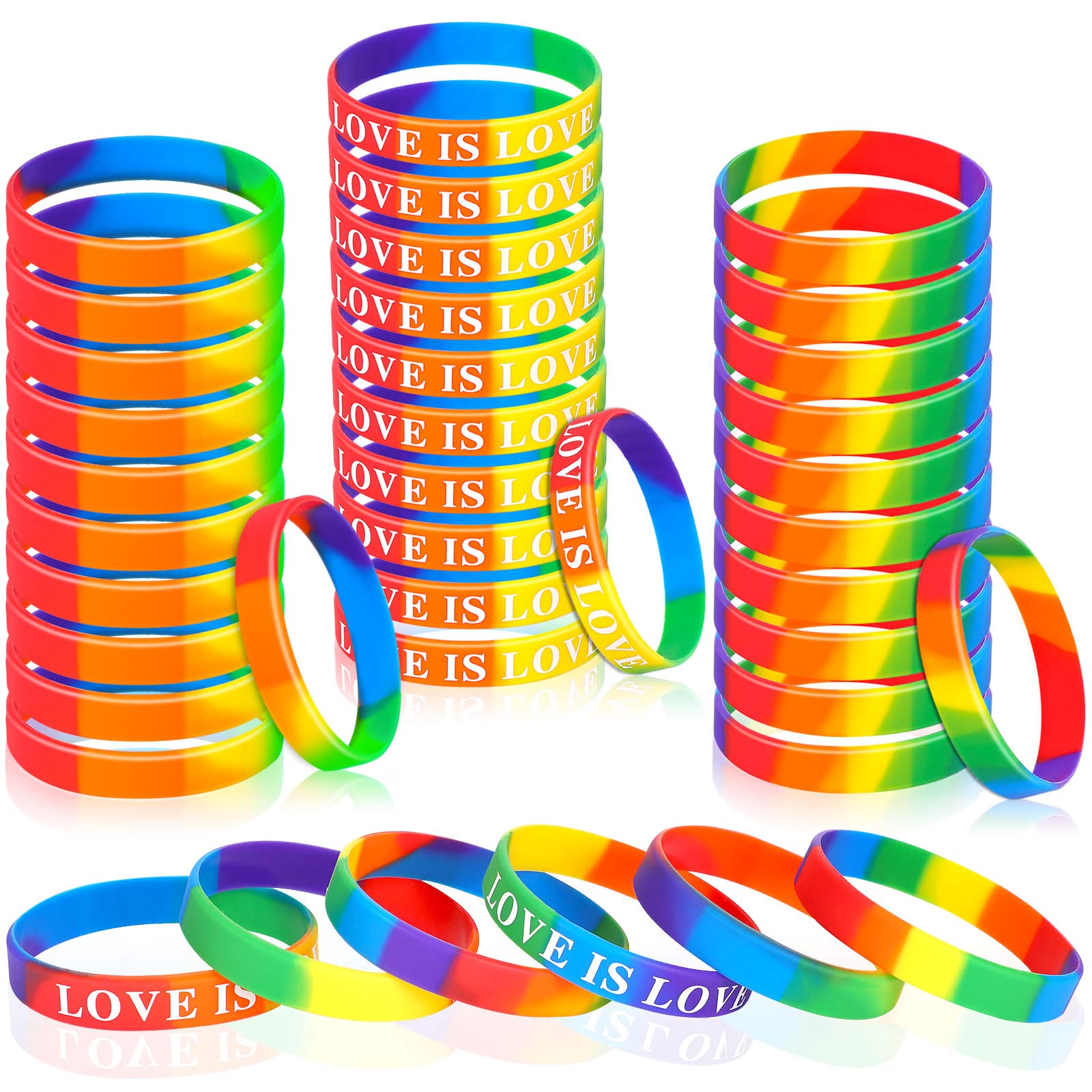 JUNEBRUSHSJUNEBRUSHS 42pcs Gay Pride Silicone Bracelets LGBT Sports Rubber Wristbands Accessories for Parades Decorations Party Favors