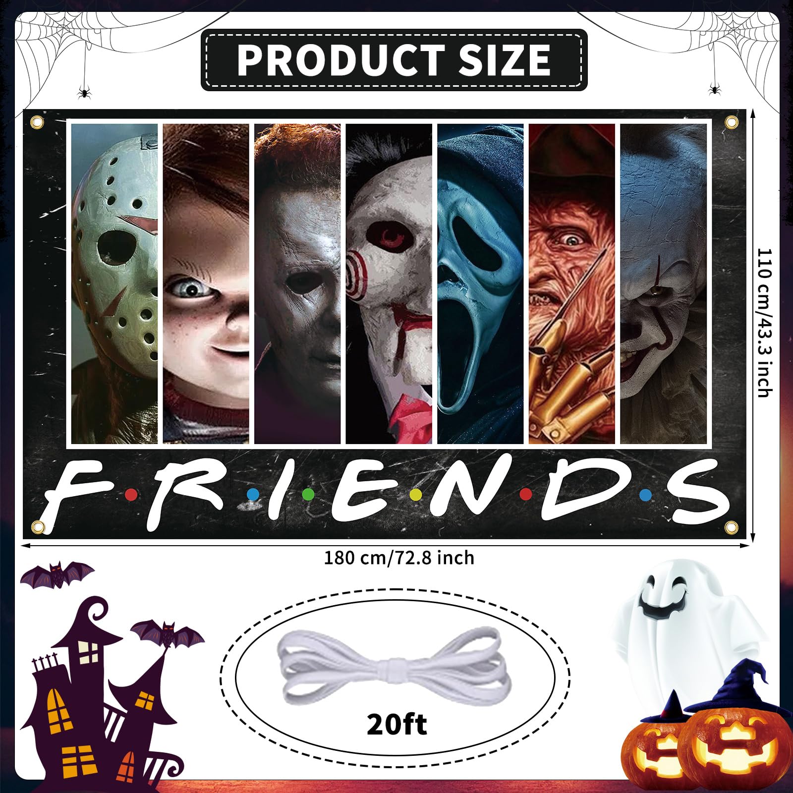 Scary Halloween Photo Backdrop - Horror Movie Character Banner For Party Decorations