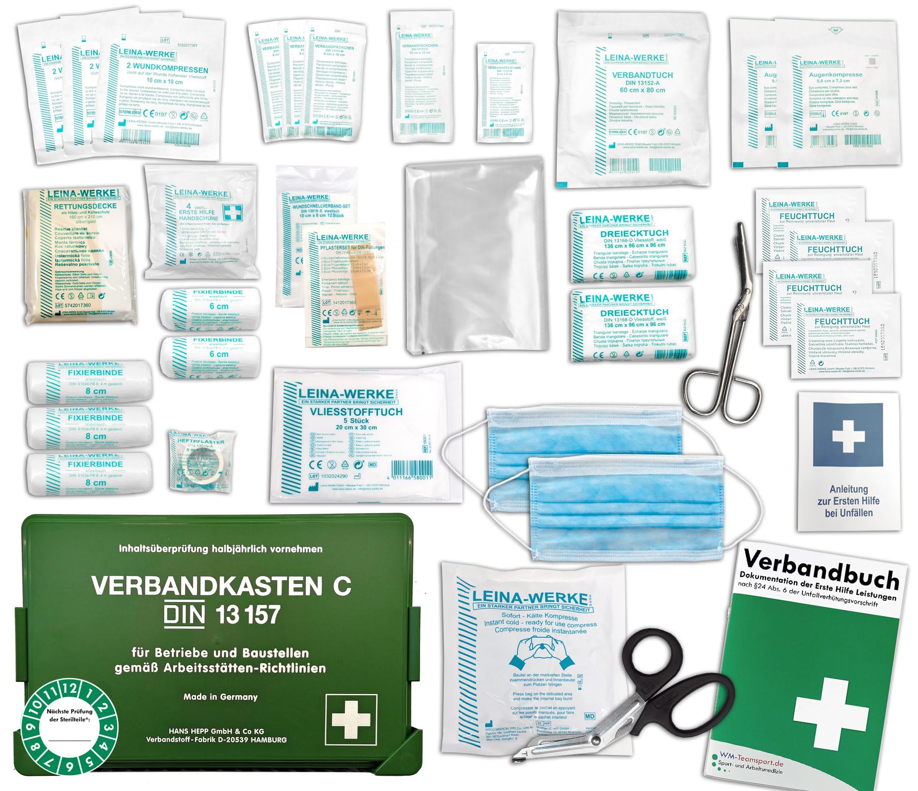 Betriebsverbandkasten 2 in 1 erfüllt aktuelle DIN 13157 für Betriebe + DIN 13164 für Firmenfahrzeuge inkl.Verbandbuch und INFO-Paket 1