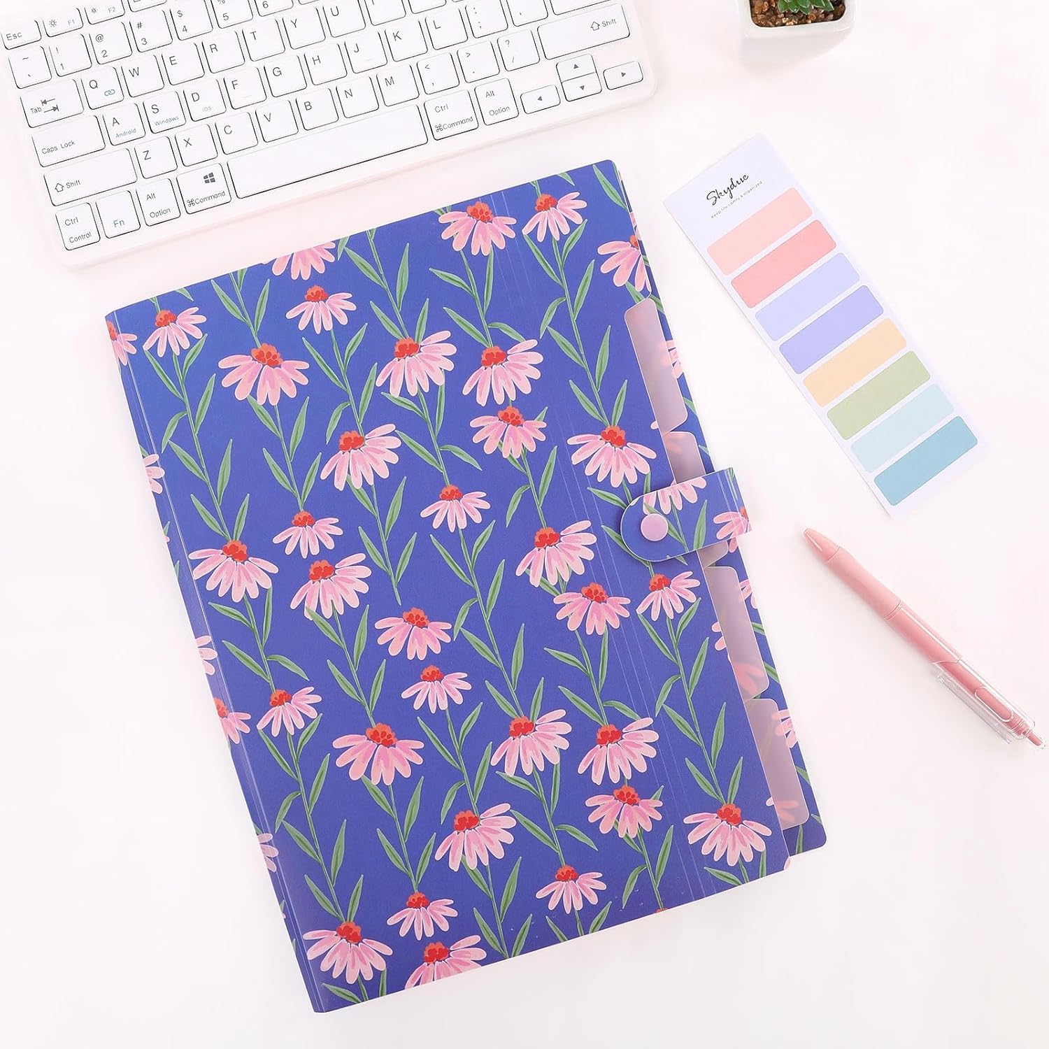 SKYDUE Accordion File Organizer, Floral Expanding File Folders with 5 Pockets, Cute Document Organizer for Paper Storage, School Office & Hospital Supplies Letter/A4 Size Periwinkle Blue - Image 6