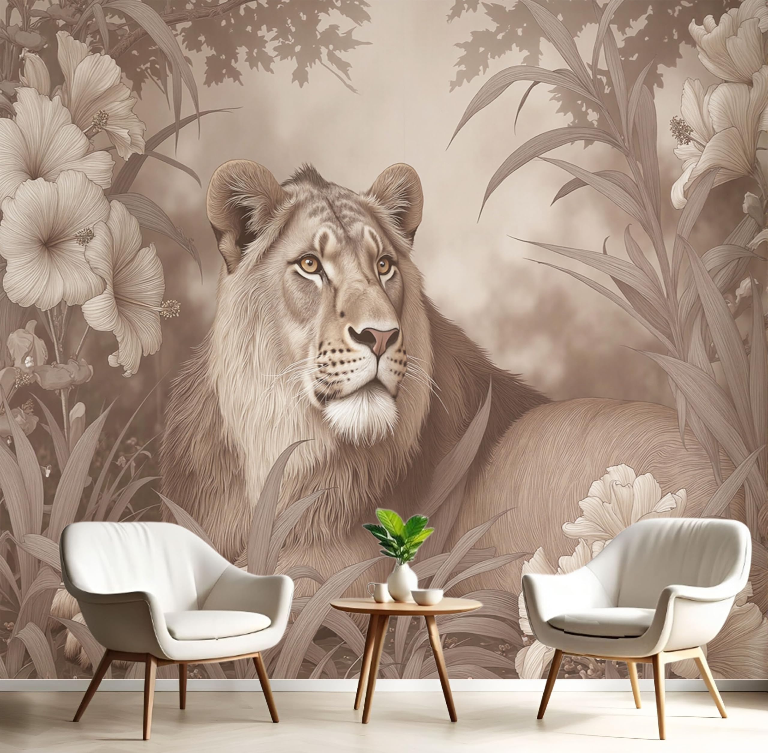 Lion d'afrique papier peint panoramique brun décor champêtre 150x105