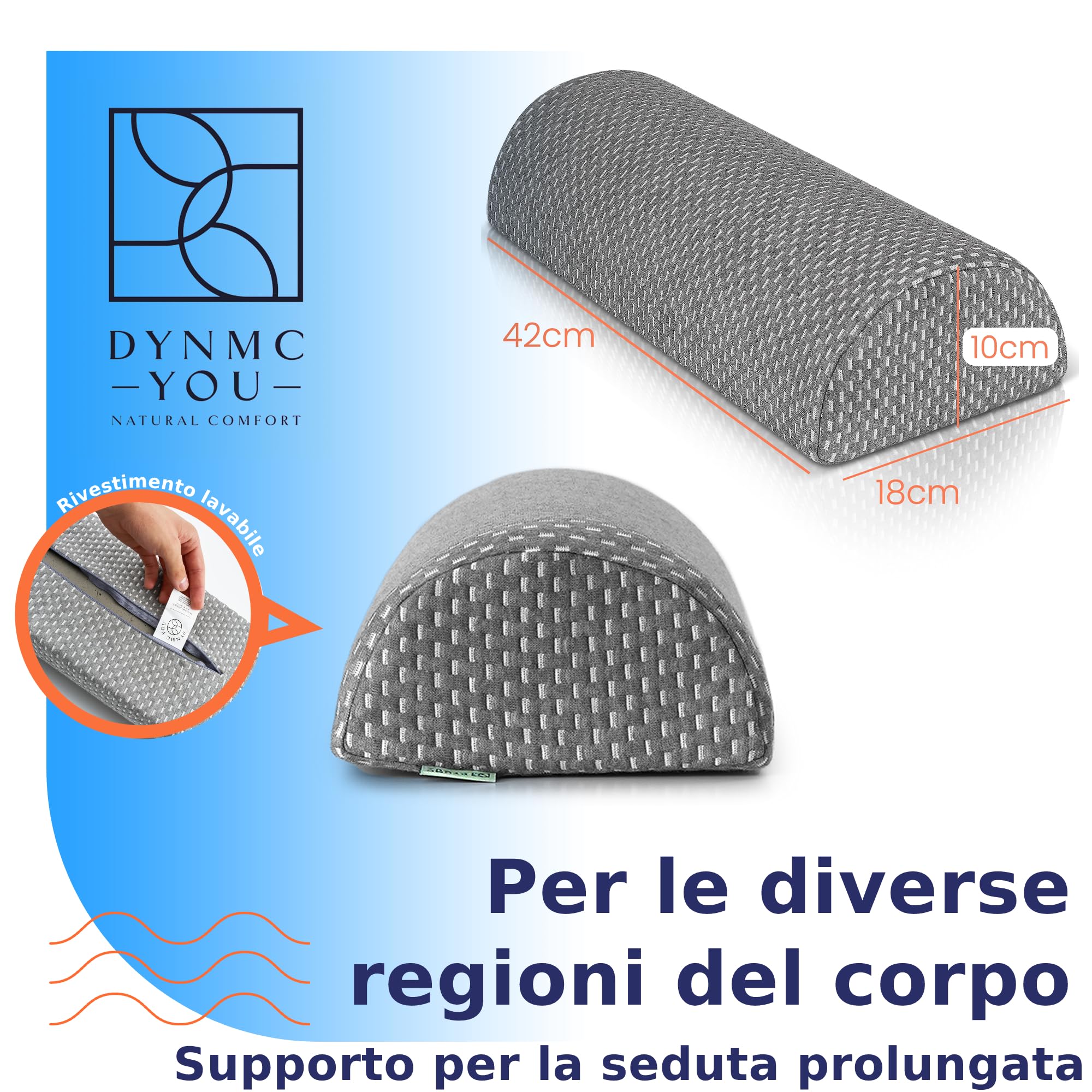 DYNMC you Confortevole Cuscino per Ginocchia Dormire, Cuscino per Gravidanza - Durezza Media, in Memory Foam, Rivestimento Morbido OEKO-TEX - Cuscino per Gambe Premium, Cuscino Lombare by, Grigio