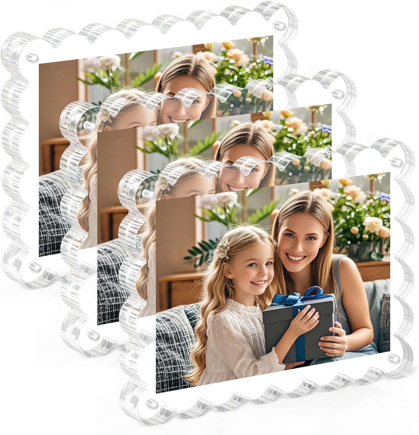 3Pack Magnetic Acrylic Picture Frames 5×7 Inch – Scalloped Photo Frame with 10+10mm Thick Block, Double Sided Clear Frames for Desktop Display | Trendy Home Gift (Clear, 5X7) 3Pack Magnetic Acrylic Picture Frames 5×7 Inch – Scalloped Photo Frame with 10+10mm Thick Block, Double Sided Clear Frames for Desktop Display | Trendy Home Gift (Clear, 5X7)