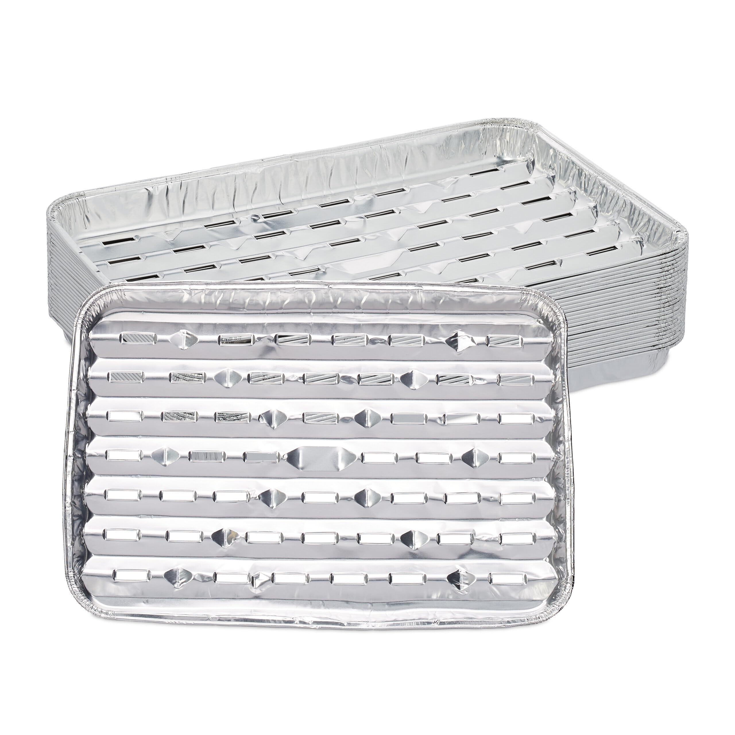 Relaxdays Pack 25 Bandejas de Aluminio para Barbacoa, 34 x 22 cm, Recipientes con Agujeros, Parrilla u Horno, Plateado