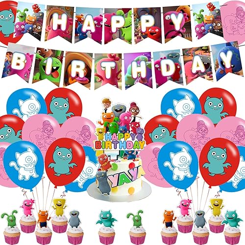 Decoraciones de fiesta de cumpleaños de muñecas feas, recuerdos de fiesta de cumpleaños con pancarta, globos, decoración de pasteles, adornos para