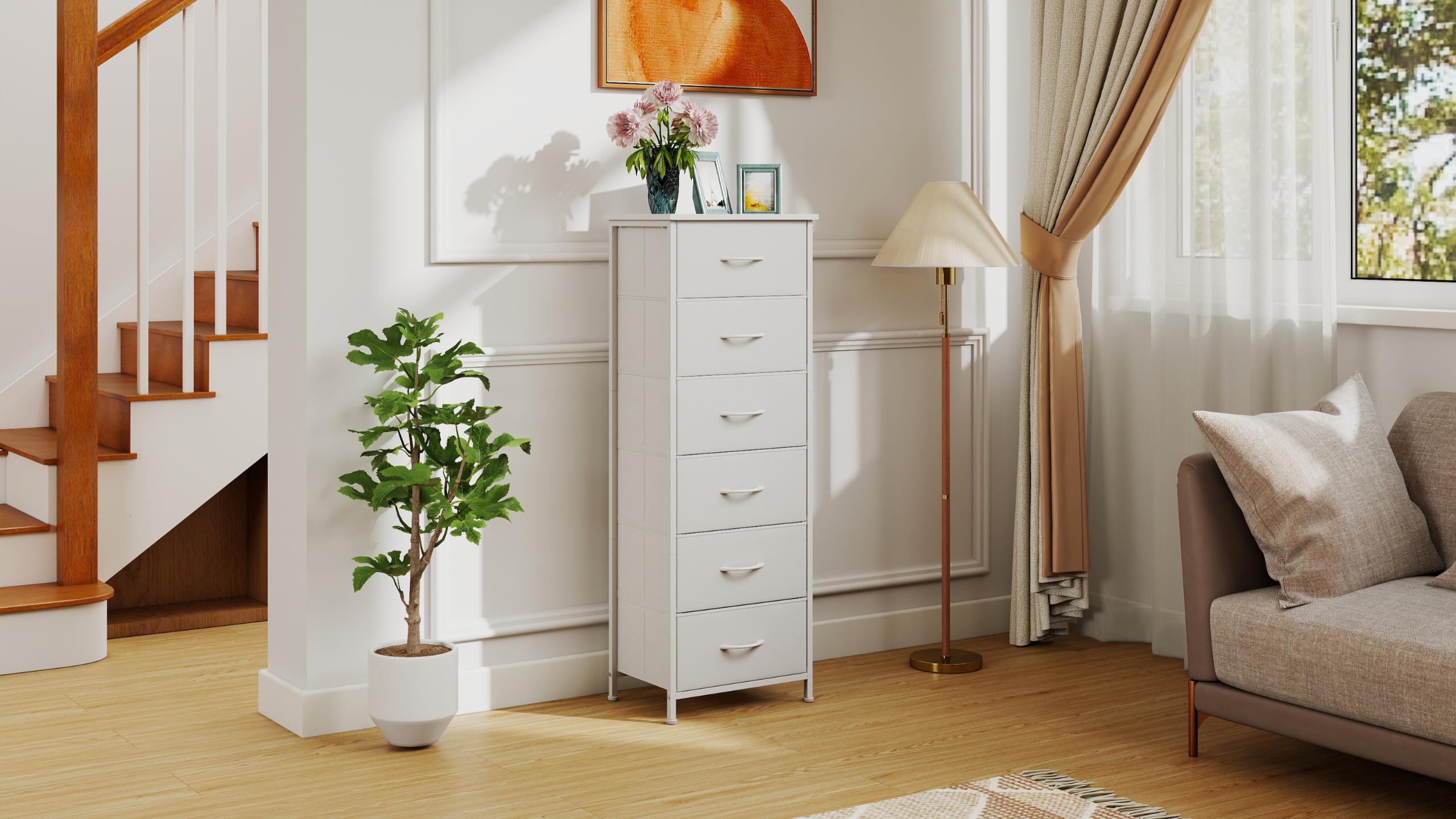 skinny tall white dresser Blaire 5-Drawer Small Space Dresser, Laquered Simply Crafted from premium solid woods like poplar Basilea Narrow Dresser with 5