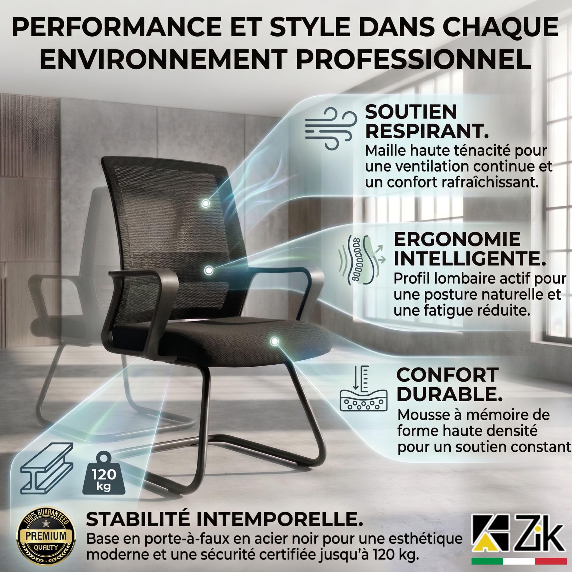 ZIK Chaise Salle d'Attente Lot de 2, Fauteuil Bureau Confortable Respirant avec Accoudoirs