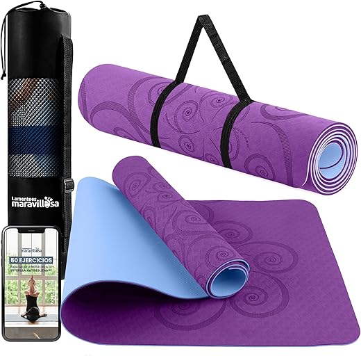 LA MENTE ES MARAVILLOSA - Yoga, Pilates and Fitness Mat【E-Book, Bag and Shoulder Strap】 TPE Hypoallergenic and Non-Slip Mat for Sports, Home Gym | 183 x 61 cm