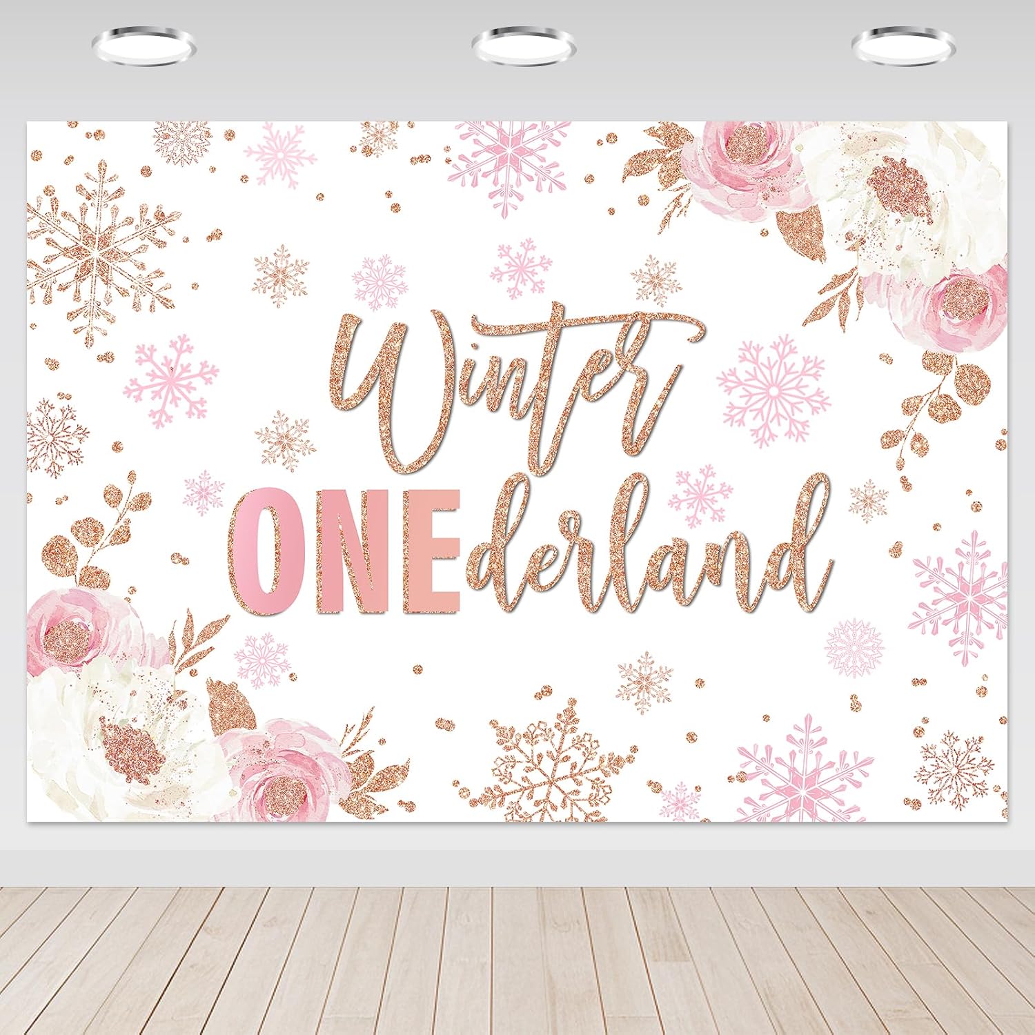 Avezano Winter Onederland Backdrop for Girl 1st Birthday Party Decoration Photography Background Snowflake Floral Pink and Rose Gold Winter ONEderland Birthday Party Photoshoot (7x5ft)