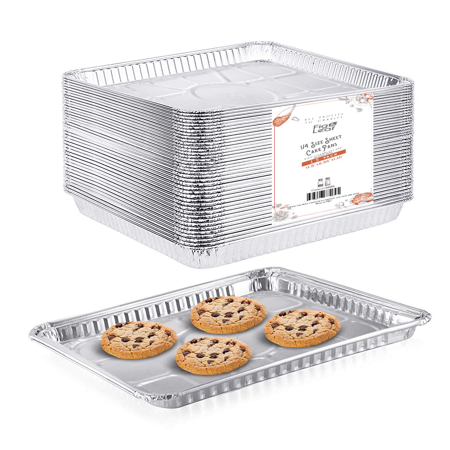 Fig & Leaf(25 Pack) 1/4 Size Cookie Sheet Baking Cake Pans l 12.8” x 8.9” Disposable Aluminum Foil Trays l Premium Heavy Duty Nonstick Baking Sheets Reusable