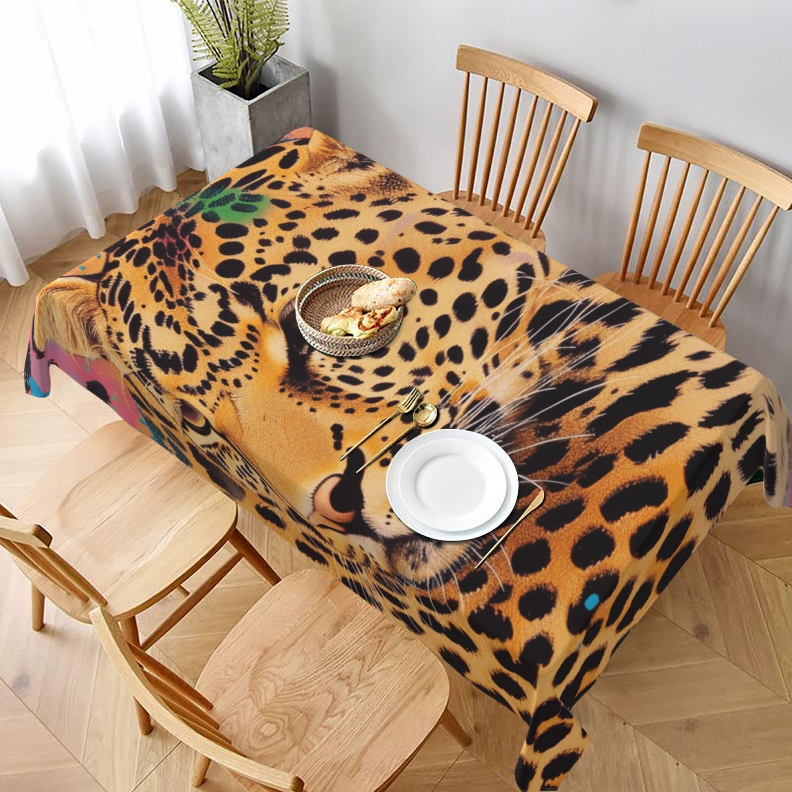 WPKJU Fun Leopard Print Printed Tablecloth 60x90 in Water Resistant Table Cover Washable Rectangle Table Cloth for Dining Tables