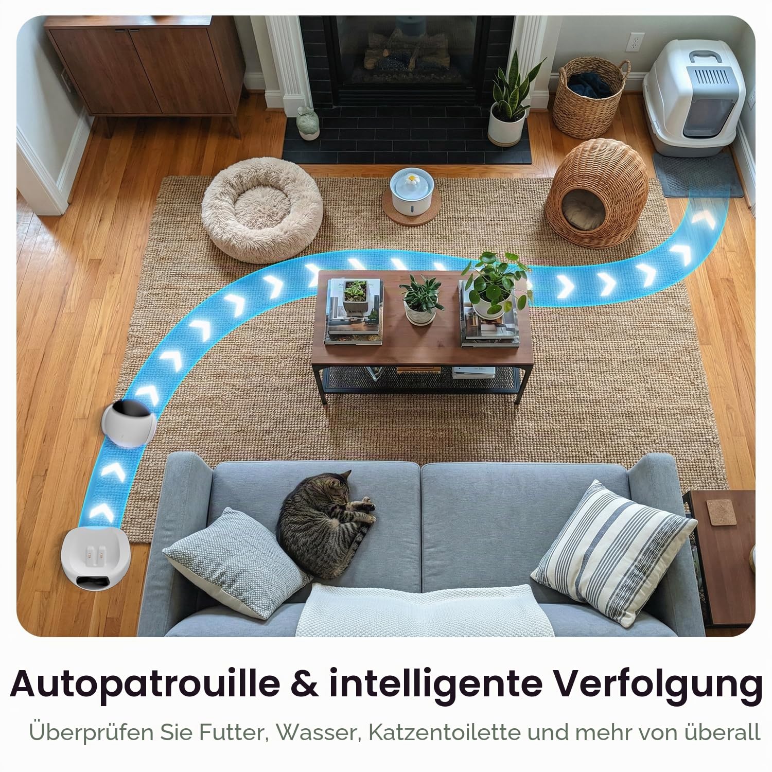 Smart Mobile Haustierkamera Roboter für Zuhause Indoor, Bewegliche 1080P Überwachung Hund und Katzen, 2-Wege-Gespräch, Nachtsicht, Batteriebetrieben mit Telefon-App-Steuerung