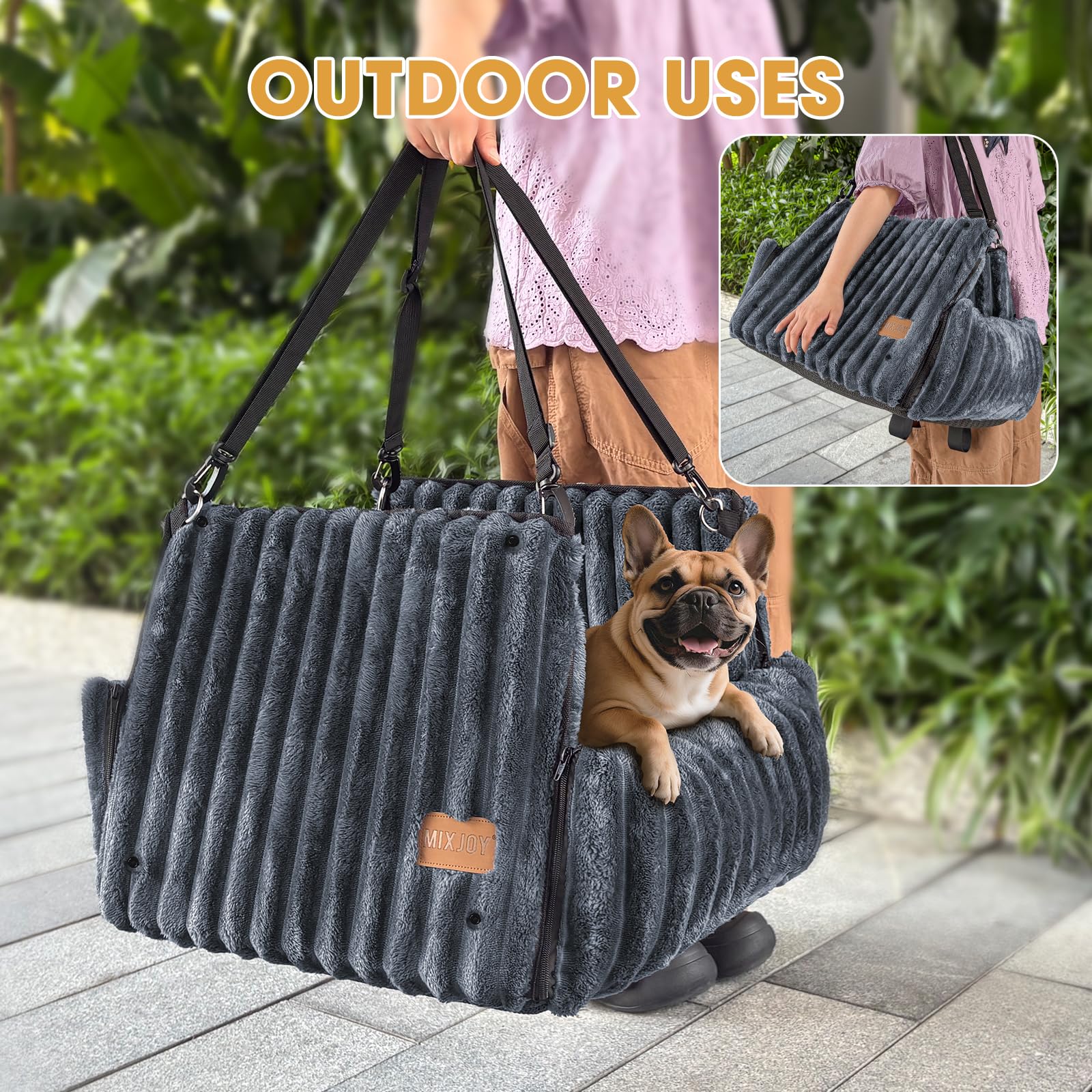 MIXJOY Dog Car Seat with Thick Cushion for Dogs&Cats Under 40lbs, Dog Booster Seats Dog Car Bed with Memory Foam to Prevent Carsick, Detachable Washable Pet Car Seat with 3 Safety Belts(Grey) — view 9
