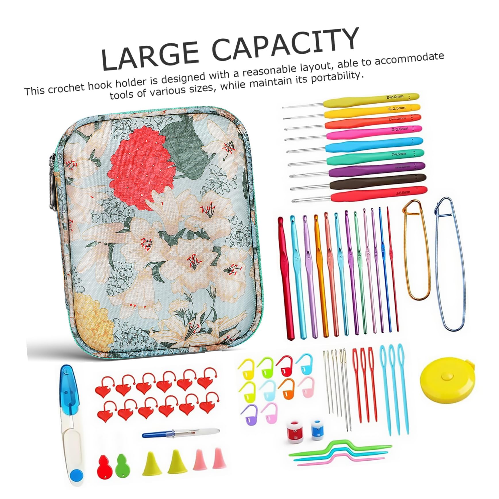 STOBOK 2piezas Estuche De De Ganchillo Diseño Floral Bolsa Organizadora De Almacenamiento Funda Portátil Para Accesorios De Crochet y Punto De